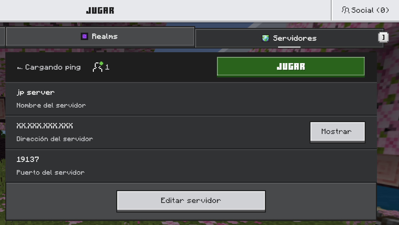 Servidor agregado en Minecraft Bedrock
