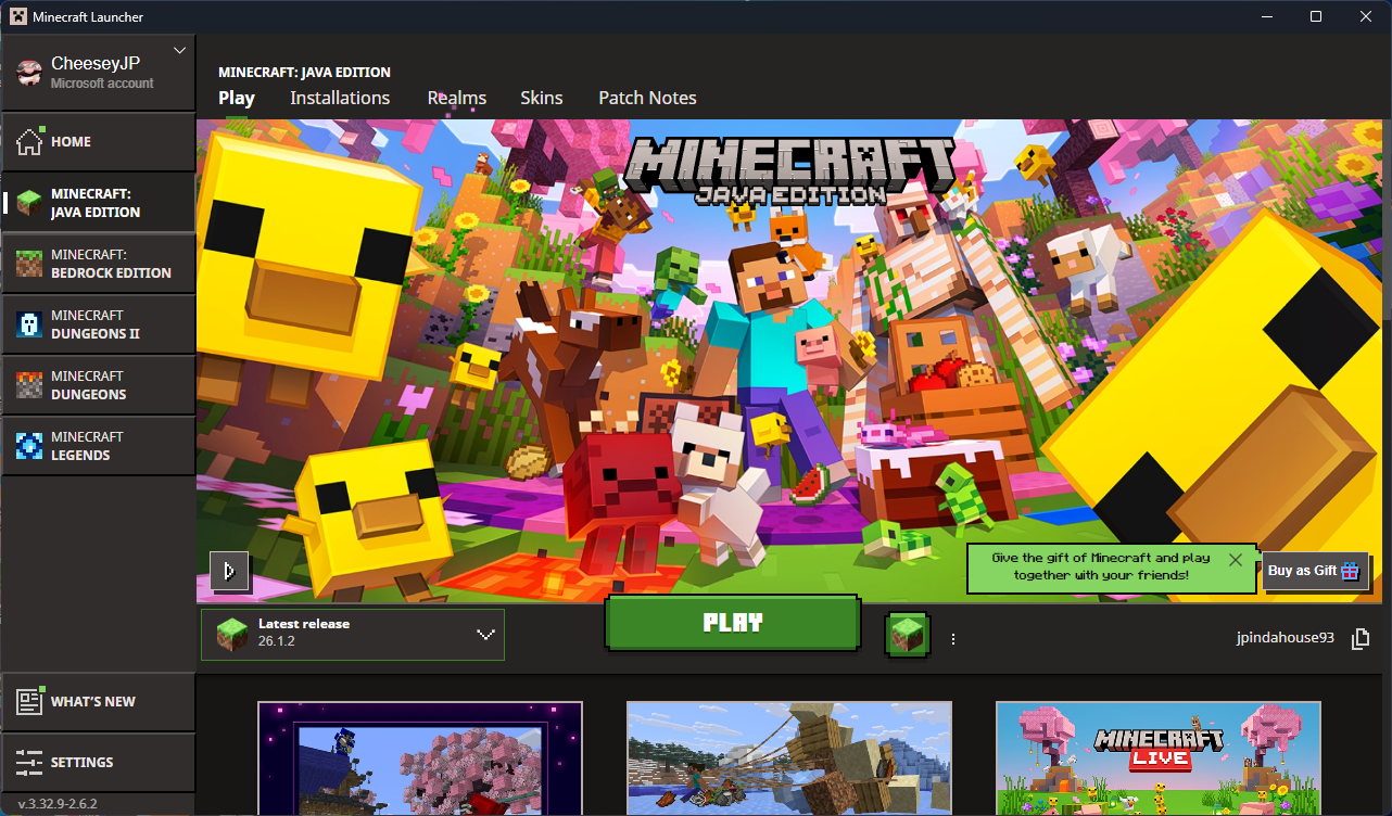 Captura del launcher de Minecraft Java