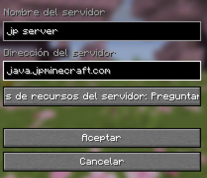Pantalla para agregar servidor en Minecraft Java